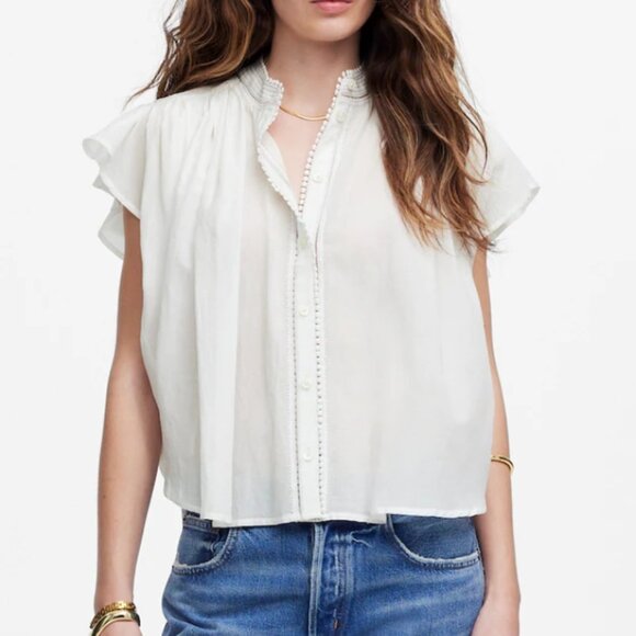 Madewell Shirred Lace-Trim Top Size Small - Picture 1 of 12